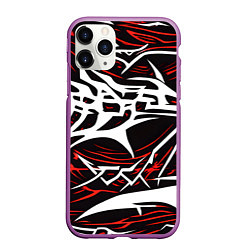 Чехол iPhone 11 Pro матовый Белые и красные агрессивные линии на чёрном фоне, цвет: 3D-фиолетовый