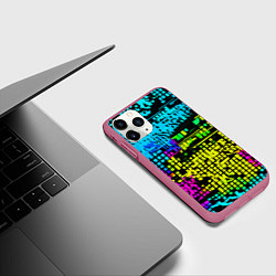 Чехол iPhone 11 Pro матовый Разноцветный глитч на чёрном фоне, цвет: 3D-малиновый — фото 2