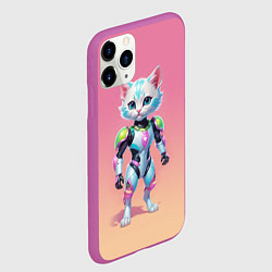 Чехол iPhone 11 Pro матовый Funny kitten - cyberpunk, цвет: 3D-фиолетовый — фото 2