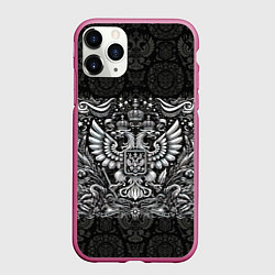 Чехол iPhone 11 Pro матовый Белый герб России, цвет: 3D-малиновый