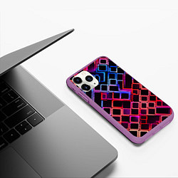 Чехол iPhone 11 Pro матовый Красно-синие квадраты на чёрном фоне, цвет: 3D-фиолетовый — фото 2