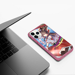 Чехол iPhone 11 Pro матовый Touhou Project Рейму улыбка, цвет: 3D-малиновый — фото 2