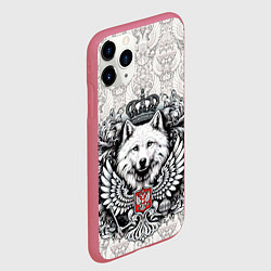 Чехол iPhone 11 Pro матовый Волк белый герб России, цвет: 3D-малиновый — фото 2