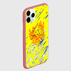 Чехол iPhone 11 Pro матовый Cyberpunk logo winter, цвет: 3D-малиновый — фото 2