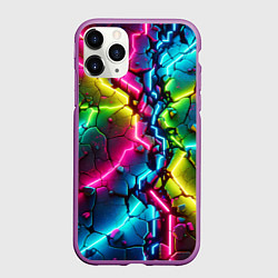 Чехол iPhone 11 Pro матовый Трещина - неон, цвет: 3D-фиолетовый