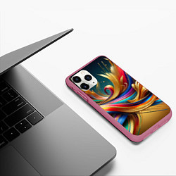 Чехол iPhone 11 Pro матовый Золотые линии, цвет: 3D-малиновый — фото 2