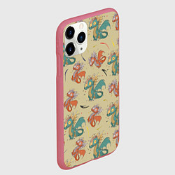 Чехол iPhone 11 Pro матовый Драконы паттерном, цвет: 3D-малиновый — фото 2