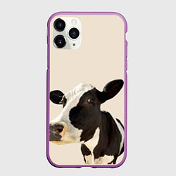 Чехол iPhone 11 Pro матовый Корова на бежевом фоне, цвет: 3D-фиолетовый