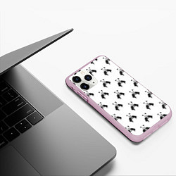 Чехол iPhone 11 Pro матовый Panda love - pattern, цвет: 3D-розовый — фото 2