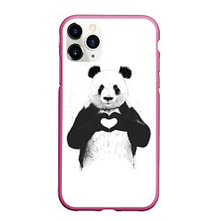 Чехол iPhone 11 Pro матовый Panda love, цвет: 3D-малиновый