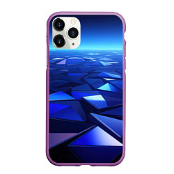 Чехол iPhone 11 Pro матовый Синие объемные блестящие плиты, цвет: 3D-фиолетовый