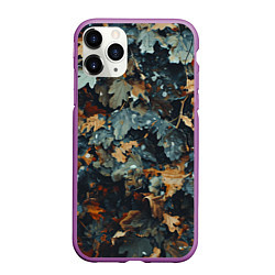 Чехол iPhone 11 Pro матовый Реалистичный камуфляж из сухих листьев, цвет: 3D-фиолетовый
