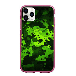 Чехол iPhone 11 Pro матовый Яркий неоновый зеленый камуфляж, цвет: 3D-малиновый