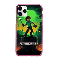 Чехол iPhone 11 Pro матовый Персонаж в мире Minecraft, цвет: 3D-малиновый