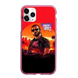 Чехол iPhone 11 Pro матовый GTA 6 logo персонаж, цвет: 3D-малиновый