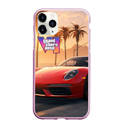 Чехол iPhone 11 Pro матовый GTA 6 logo auto style, цвет: 3D-розовый