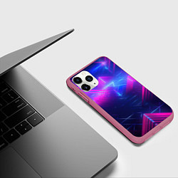 Чехол iPhone 11 Pro матовый Неоновые абстрактные треугольники, цвет: 3D-малиновый — фото 2
