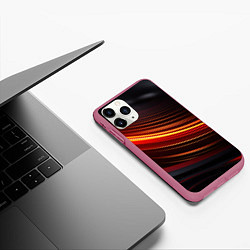 Чехол iPhone 11 Pro матовый Яркая оранжевая полосы на черной абстракции, цвет: 3D-малиновый — фото 2