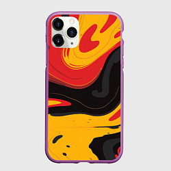 Чехол iPhone 11 Pro матовый Красные желтые оранжевые пятна краски, цвет: 3D-фиолетовый