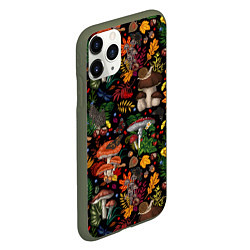 Чехол iPhone 11 Pro матовый Фон с лесными грибами, цвет: 3D-темно-зеленый — фото 2