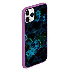 Чехол iPhone 11 Pro матовый Сердечки узоры, цвет: 3D-фиолетовый — фото 2