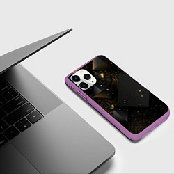Чехол iPhone 11 Pro матовый Золотые ромбы на черной абстракции, цвет: 3D-фиолетовый — фото 2
