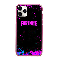 Чехол iPhone 11 Pro матовый Fortnite неоновые брызги красок, цвет: 3D-малиновый