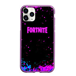 Чехол iPhone 11 Pro матовый Fortnite неоновые брызги красок, цвет: 3D-фиолетовый