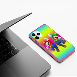 Чехол iPhone 11 Pro матовый Братья Марио, цвет: 3D-малиновый — фото 2