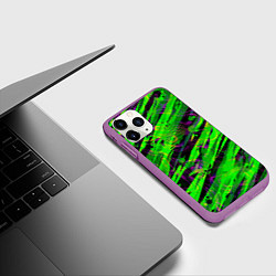 Чехол iPhone 11 Pro матовый Зеленые узоры паттерны, цвет: 3D-фиолетовый — фото 2