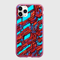 Чехол iPhone 11 Pro матовый Красные фрагменты на голубом фоне, цвет: 3D-малиновый