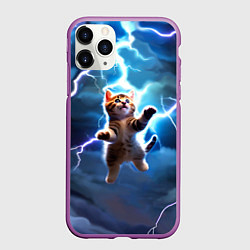Чехол iPhone 11 Pro матовый Гром кот и молния, цвет: 3D-фиолетовый