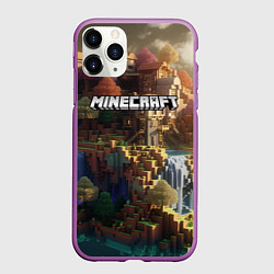 Чехол iPhone 11 Pro матовый Minecraft logo горы и реки, цвет: 3D-фиолетовый