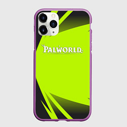 Чехол iPhone 11 Pro матовый Palworld лого на зеленом ярком фоне, цвет: 3D-фиолетовый
