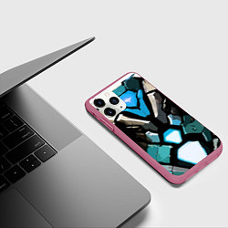 Чехол iPhone 11 Pro матовый Синяя броня киберпанк, цвет: 3D-малиновый — фото 2