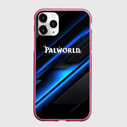 Чехол iPhone 11 Pro матовый Palworld logo blue neon abstract, цвет: 3D-малиновый