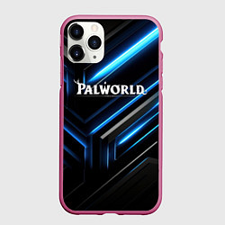 Чехол iPhone 11 Pro матовый Palworld logo black blue neon abstract, цвет: 3D-малиновый