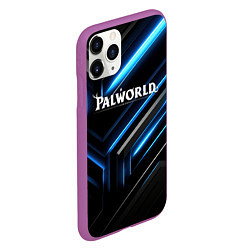 Чехол iPhone 11 Pro матовый Palworld logo black blue neon abstract, цвет: 3D-фиолетовый — фото 2