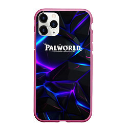 Чехол iPhone 11 Pro матовый Palworld логотип на черных неоновых плитах, цвет: 3D-малиновый