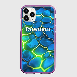 Чехол iPhone 11 Pro матовый Palworld логотип на ярких зеленых неоновых плитах, цвет: 3D-фиолетовый