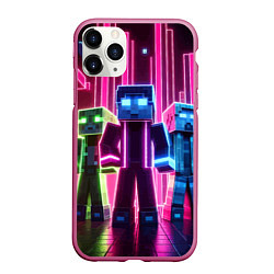 Чехол iPhone 11 Pro матовый Minecraft characters - neon glow, цвет: 3D-малиновый