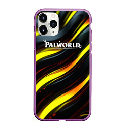 Чехол iPhone 11 Pro матовый Palworld логотип золотые и черные волны, цвет: 3D-фиолетовый