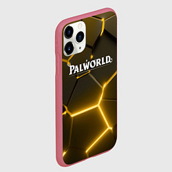Чехол iPhone 11 Pro матовый Palworld логотип разлом желтых плит, цвет: 3D-малиновый — фото 2