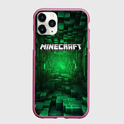 Чехол iPhone 11 Pro матовый Minecraft logo зеленые плитки, цвет: 3D-малиновый