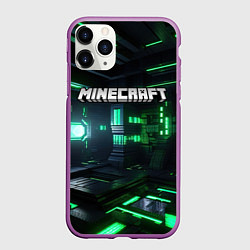Чехол iPhone 11 Pro матовый Minecraft logo зеленый мир, цвет: 3D-фиолетовый
