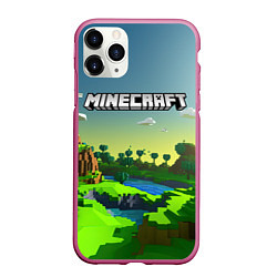 Чехол iPhone 11 Pro матовый Minecraft logo зеленый летний мир, цвет: 3D-малиновый