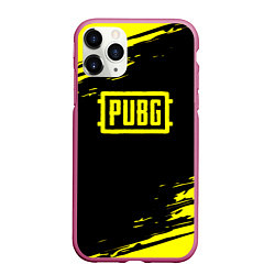 Чехол iPhone 11 Pro матовый Pubg текстура краски жёлтые, цвет: 3D-малиновый