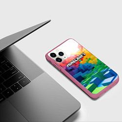 Чехол iPhone 11 Pro матовый Minecraft logo радужный мир, цвет: 3D-малиновый — фото 2