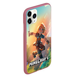 Чехол iPhone 11 Pro матовый Персонаж Minecraft в атаке, цвет: 3D-малиновый — фото 2