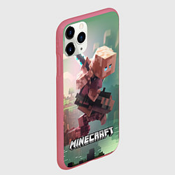 Чехол iPhone 11 Pro матовый Персонаж Minecraft ниндзя в прыжке, цвет: 3D-малиновый — фото 2